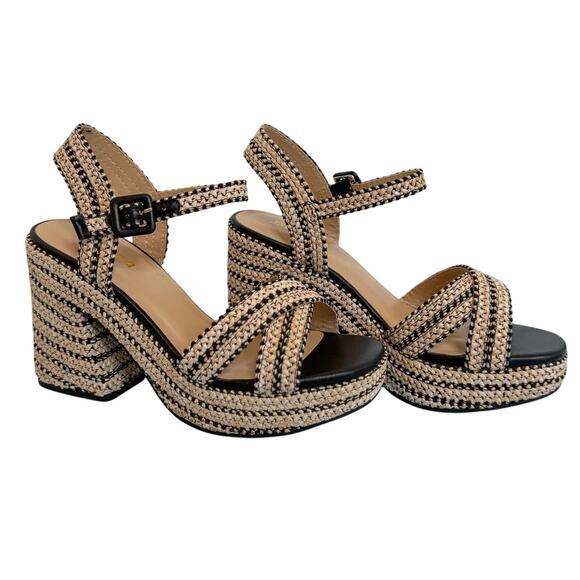Soda Yara Raffia Braided Platform Heel NWOT - Picture 2 of 5